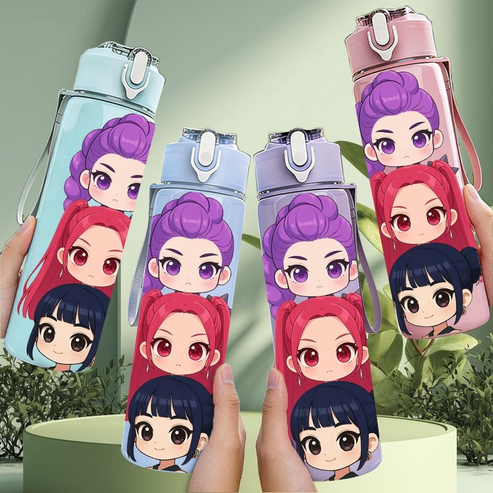 1PC Long Hair Girl Character Pattern 750ml Color Plastic Sports Water Bottle Leakproof Flip Straw Lid Suitable for Sports Office Home Use