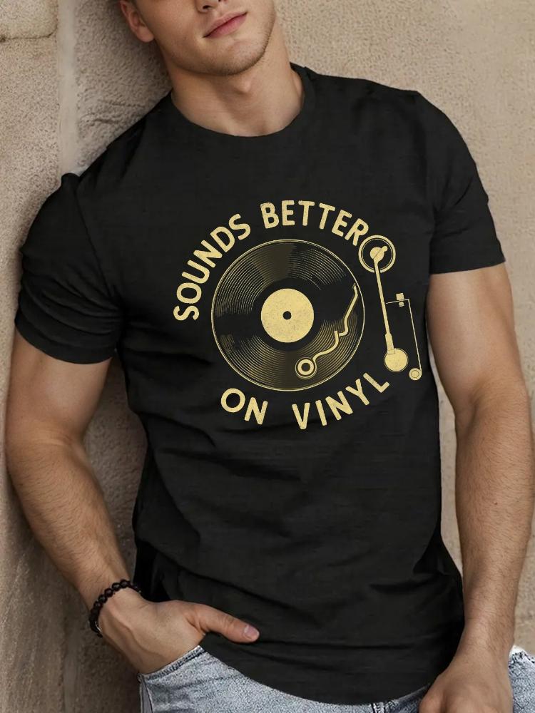 record player SOUNDS BETTER ON VINYL design100 cotton summer casual Oneck short sleeve printed mens Tshirt
