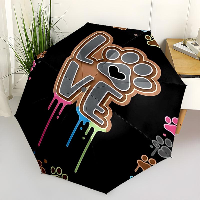 Love Paw Print Automatic Folding Umbrella:Portable 3 Fold Design with 8 Bone Iron Frame Perfect Gift for Fans and Travelers0119b