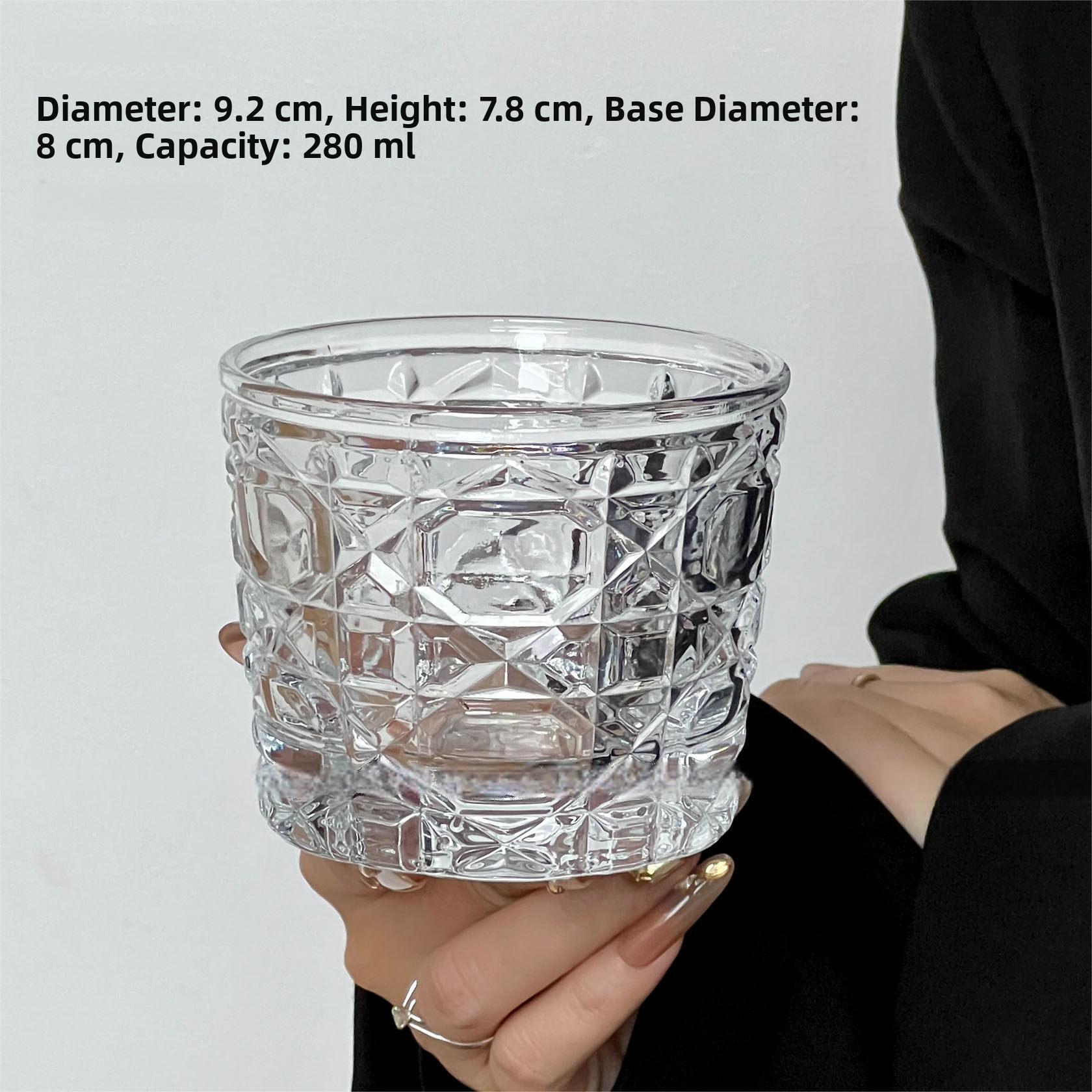 Vietri Mare Whiskey Glass with Pad Crystal Glass Etched Design European Style Retro Vintage Beverage Cup for Fine Dining Agni | diamond pattern -
