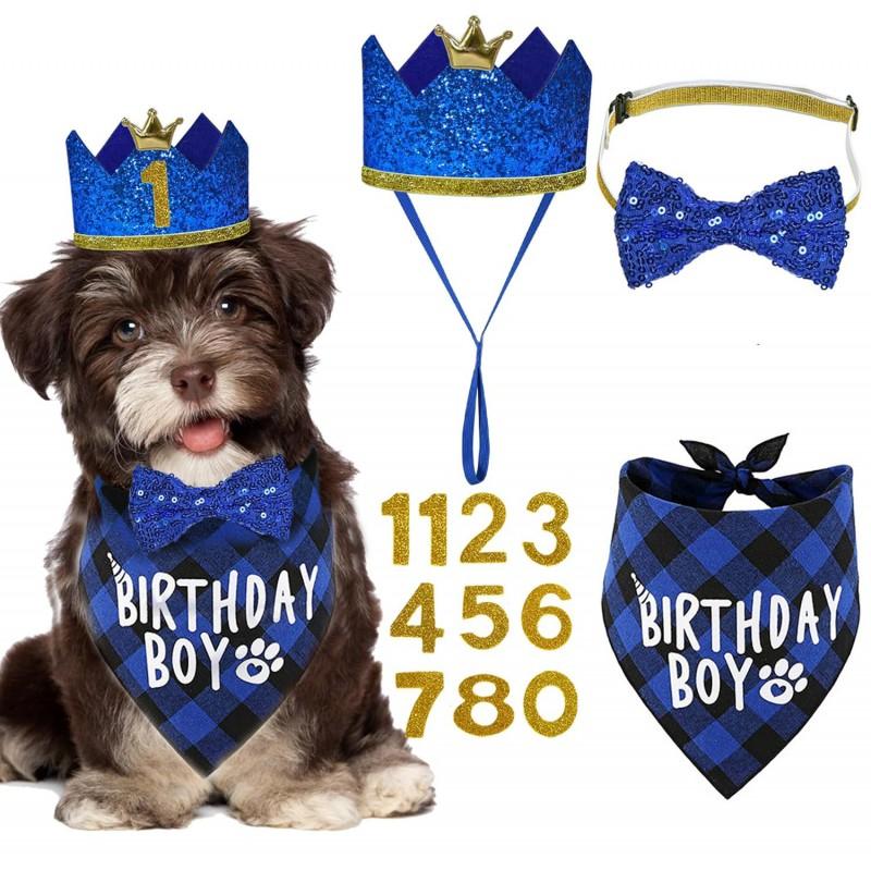 Dog Birthday Party Set With Bandana Collar Hat Banner Bunting Number Decorations Pet Celebration