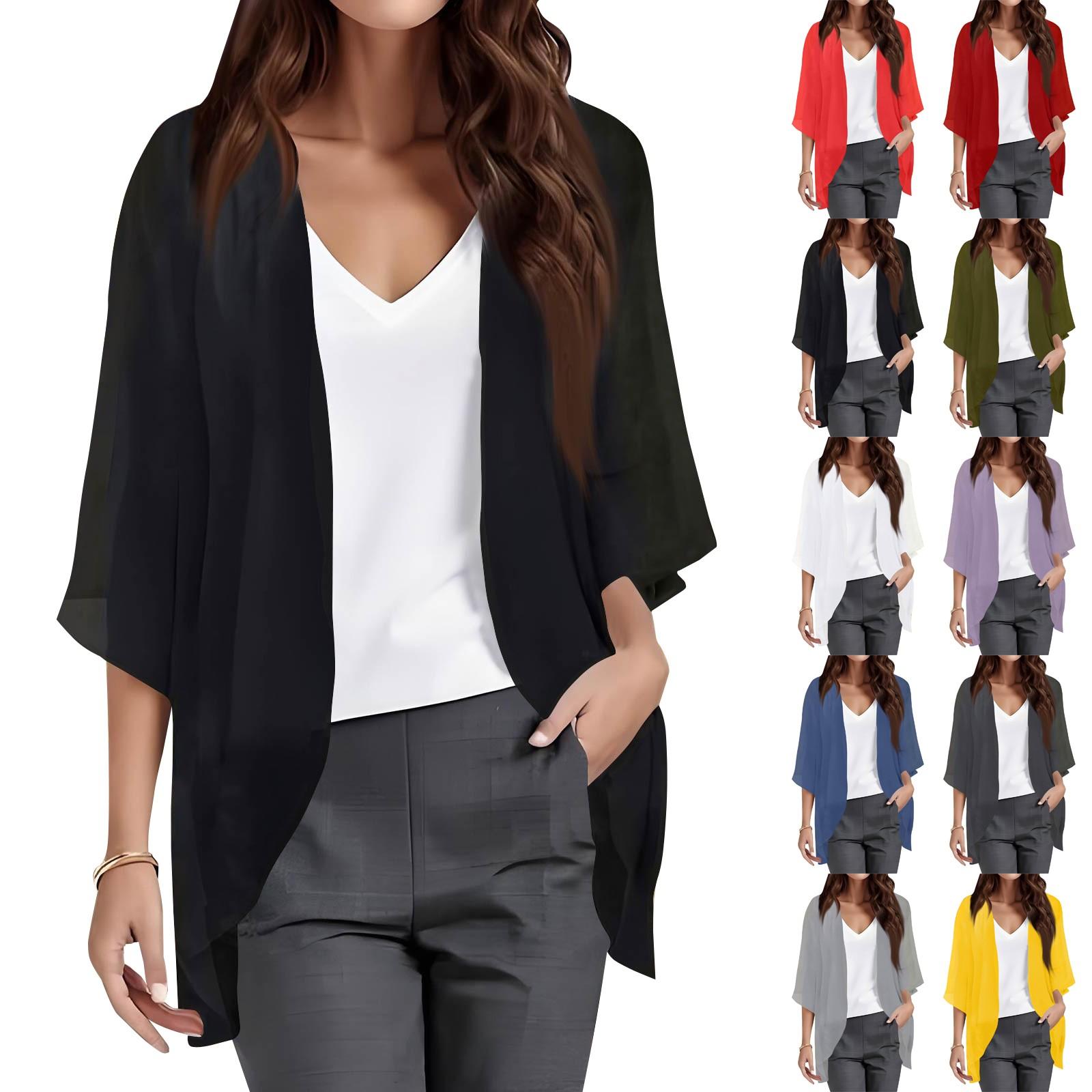 

Ladies Fashion Loose Casual Beach Holiday Sleeve Chiffon Cardigan L чорний