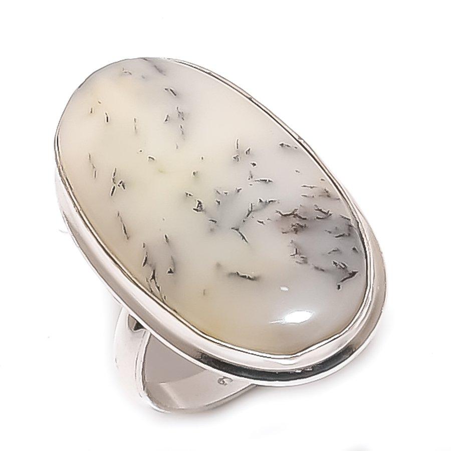 Dendrite Opal Gemstone 925 Sterling Silver Jewelry Ring Size 8