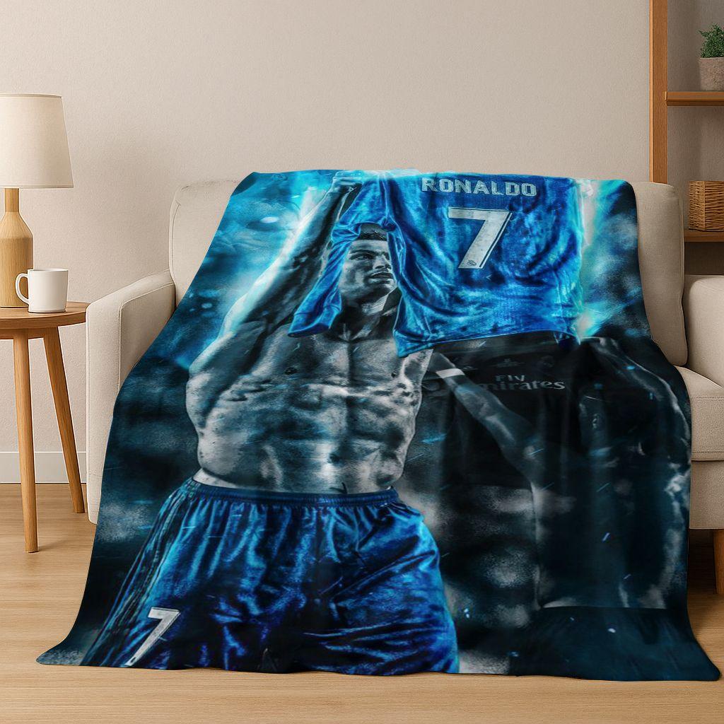 3D Goat Football Star R-Ronaldo Cartoon Art Flannel Blanket,Cozy Soft Throw Blanket for Home Bedroom Bed Sofa Picnic Cover Kid