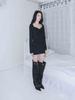 Elf Elf Elf Archives Drape Hoodie Dress [Black]