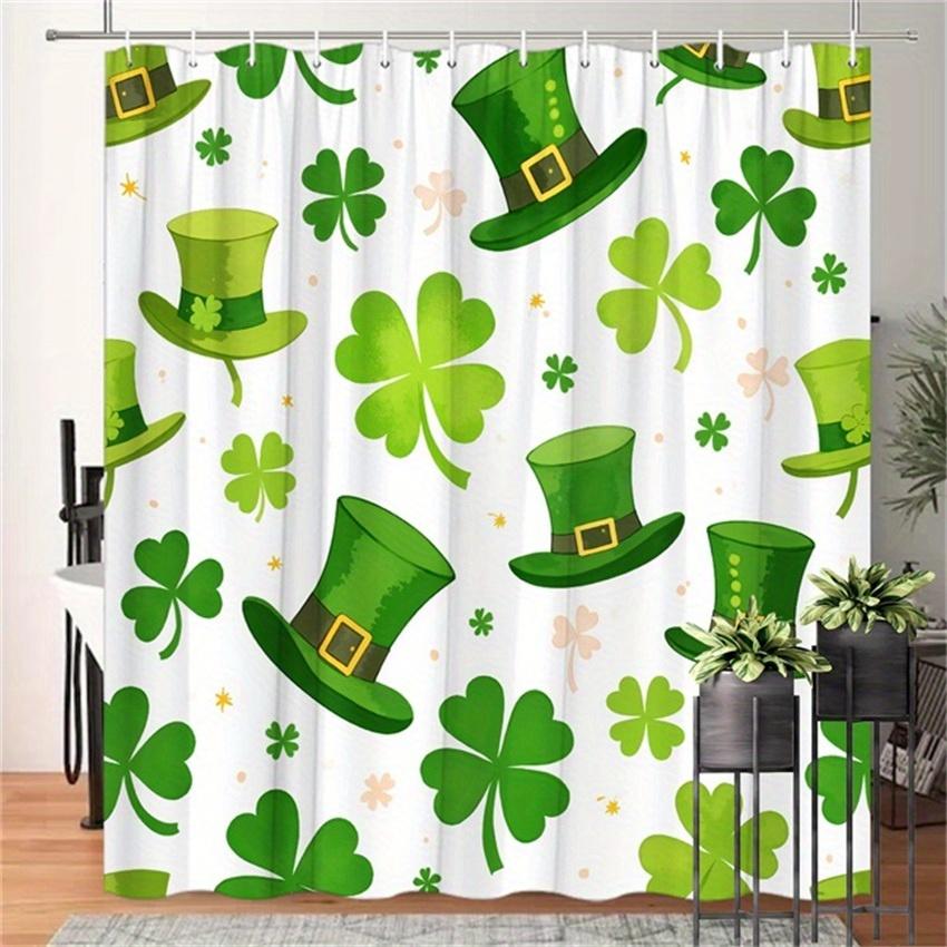 St. Patrick s Day Shower Curtain - Hats & Shamrocks, Woven Polyester, 12 Hooks, 70.8x70.8 Inches, Washable W90XH180cm