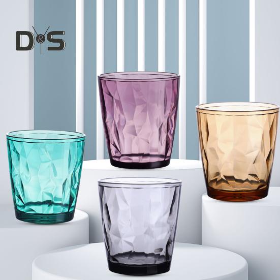 Barevné průsvitné kelímky na vodu 310ml s diamantovým vzorem, nerozbitné, tepelně odolné, bez BPA, stohovatelné sklenice pro domácí večírky a restaurace