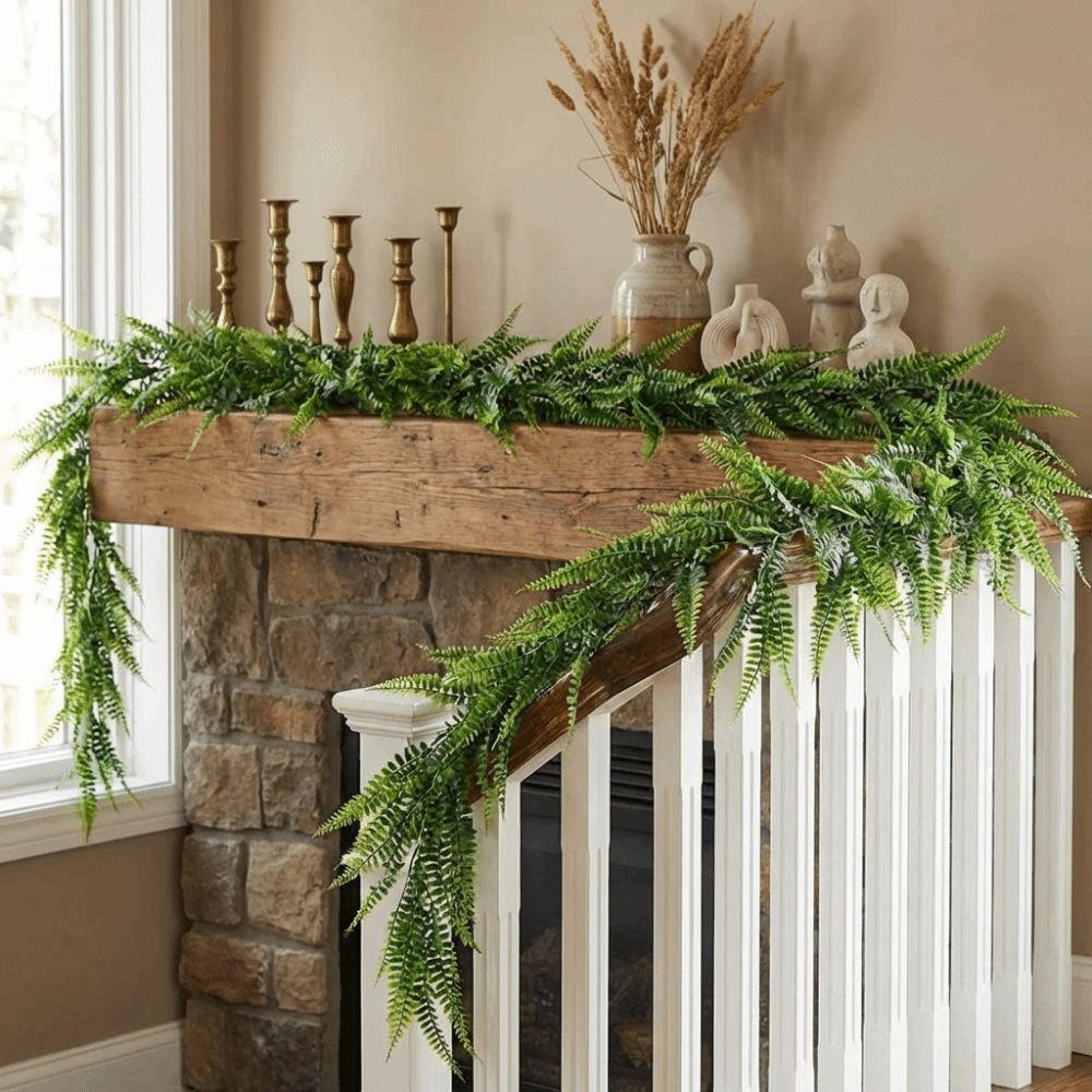 180CM Length Artificial Persian Fern Vines Plastic UV Resistant Faux Boston Fern Garland Lifelike Lush Leaves Greenery Garland