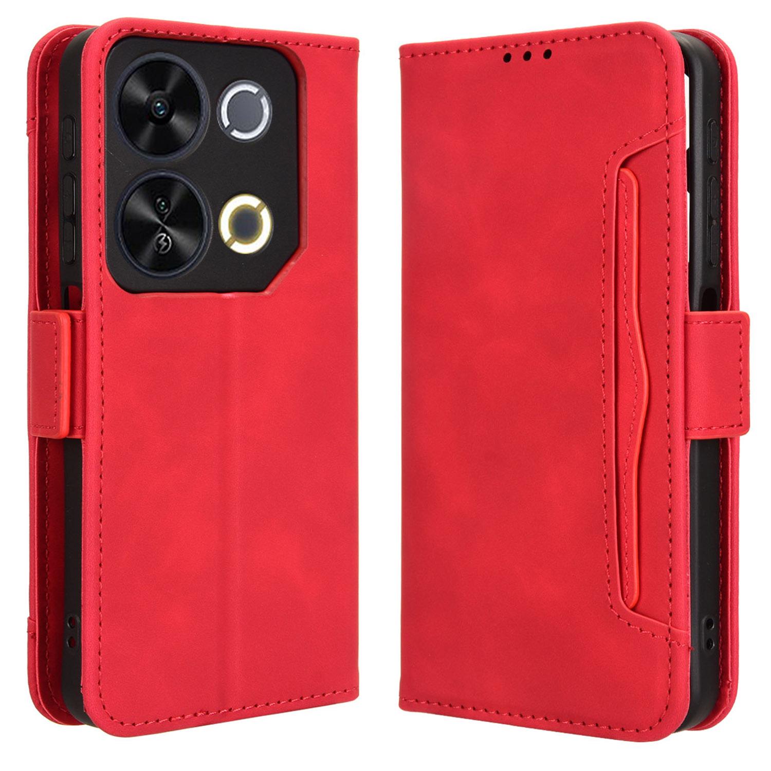 

For itel P65 P671L Leather Case Phone Wallet Cover with Multiple Card Slots Red