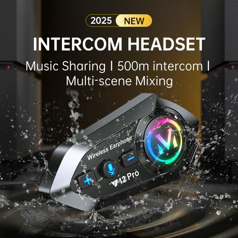 Y12 Pro Bluetooth Helmet Headset 500m Range Music Sharing Waterproof