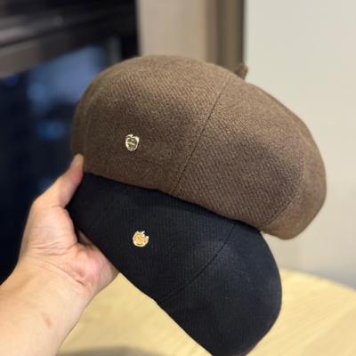 Herbst Wollberet Damen Gesicht Zeigend Klein Vielseitig Lässige Malermütze Retro Britischer Stil Schiebermütze