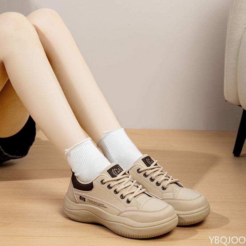 Fashion Vulcanized Women's Shoes  Spring New Style Leather Surface Comfortable Breathable Running Sports Single Sneakers