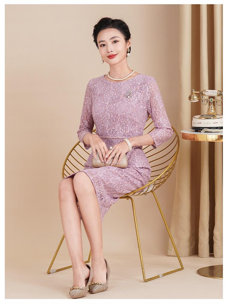 Spring 2025 Purple Mother-in-Law Formal Dress: Three-Quarter Sleeve, High-End, Plus-Size Skirt for Wedding Banquet.