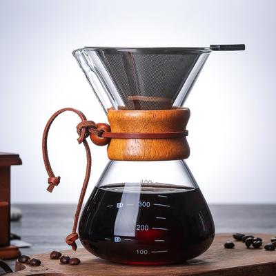 Heat-resistant Glass Coffee Pot, Coffee Sharing Pot, Wooden Handle Hand-brewed Pot, Borosilicate Glass Pot.