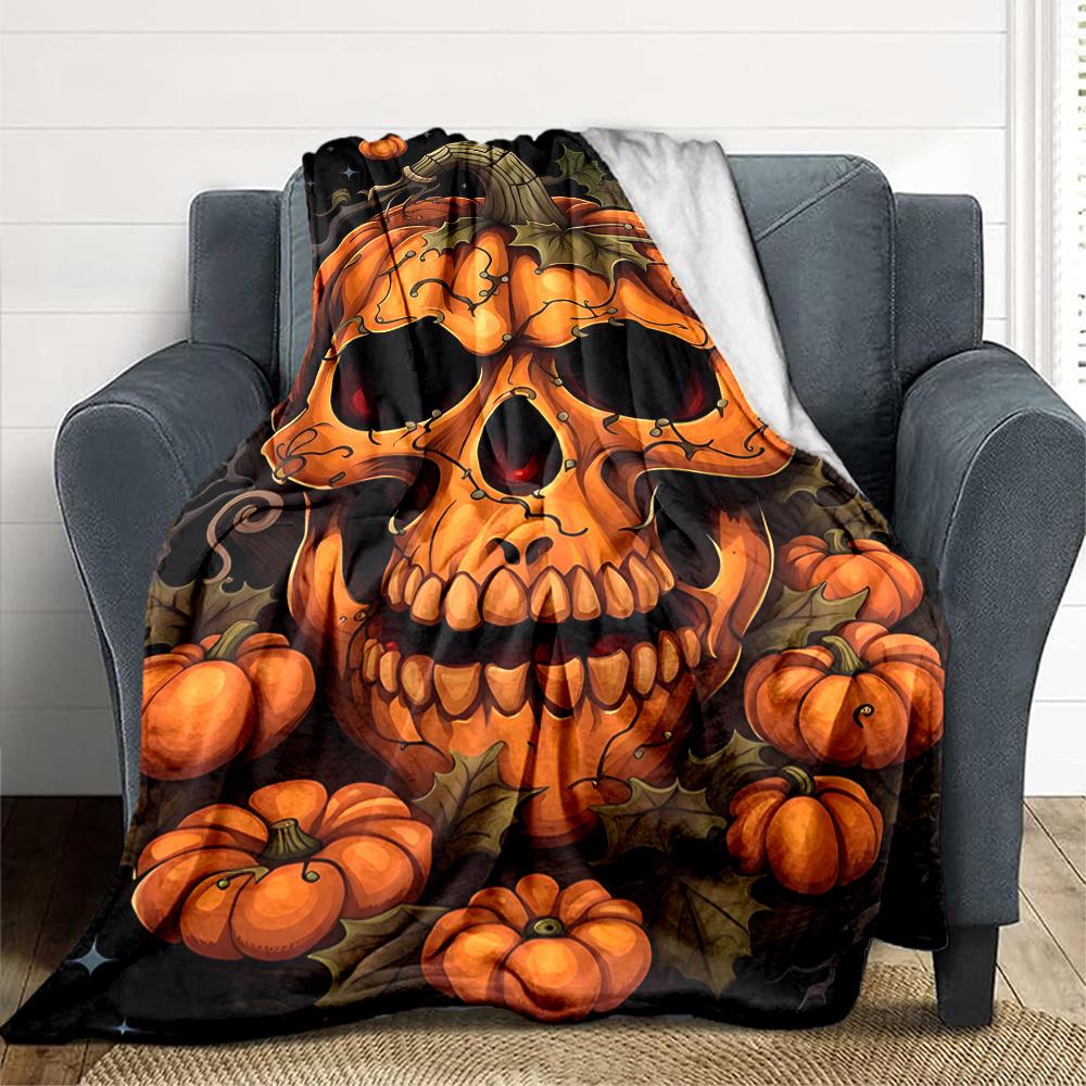 1pc Halloween pumpkin skull Blanket Lightweight Flannel Blanket Throw Blanket For Sofa, Bed, Travel, Camping yy2509026203