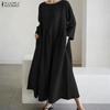 ZANZEA Damen Lässig Rundhals Achtelarm Locker Langes Kleid
