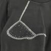 2025 Damen Schwarz Strass Rundhals Schlankmachendes T-Shirt, Herbst/Winter Kollektion