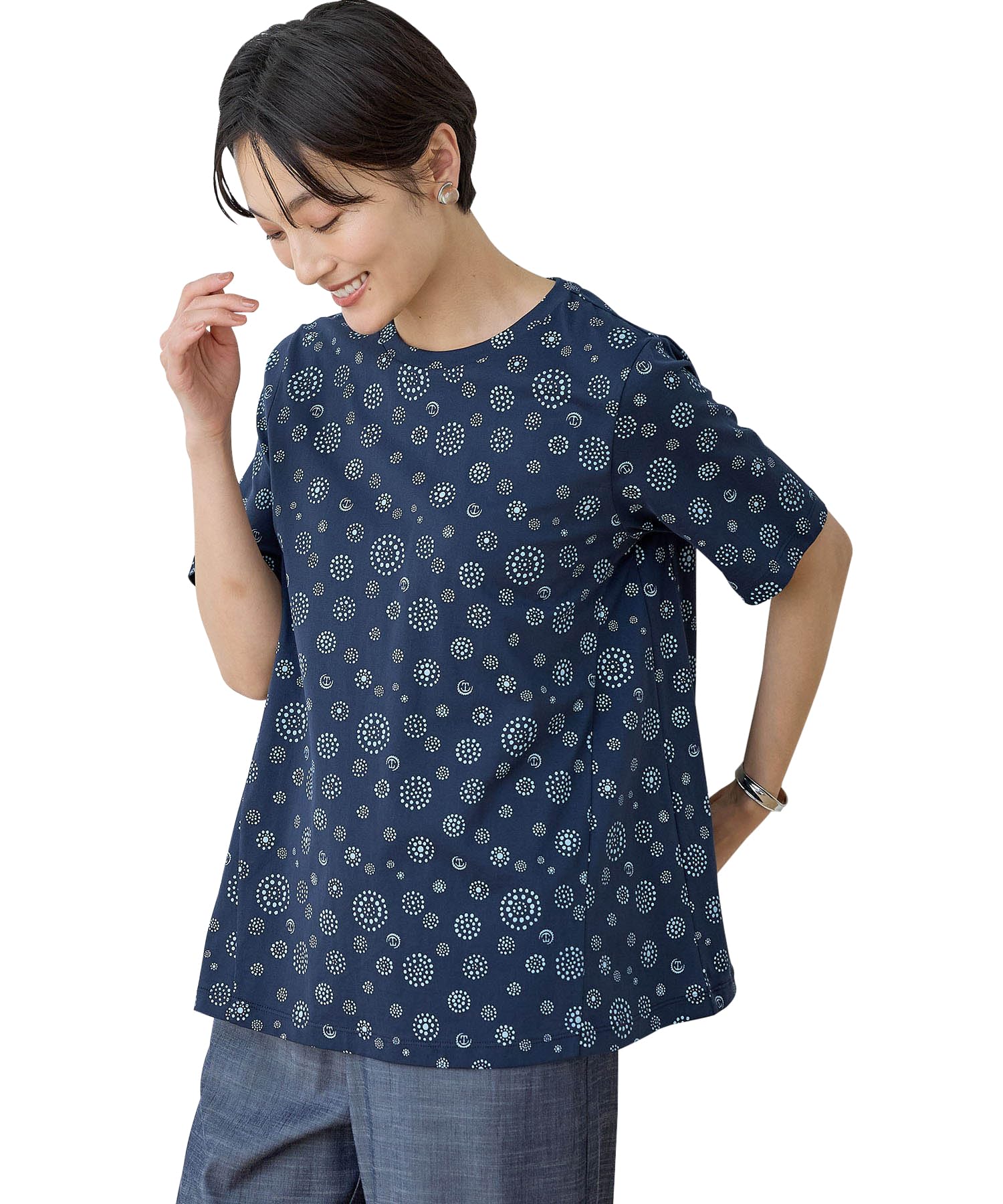 

DECOY Drink Dot Logo Print 491178 Navy [Chilled] [UV Protection] [Tomomasu Collaboration] T-Shirt Women s Women s