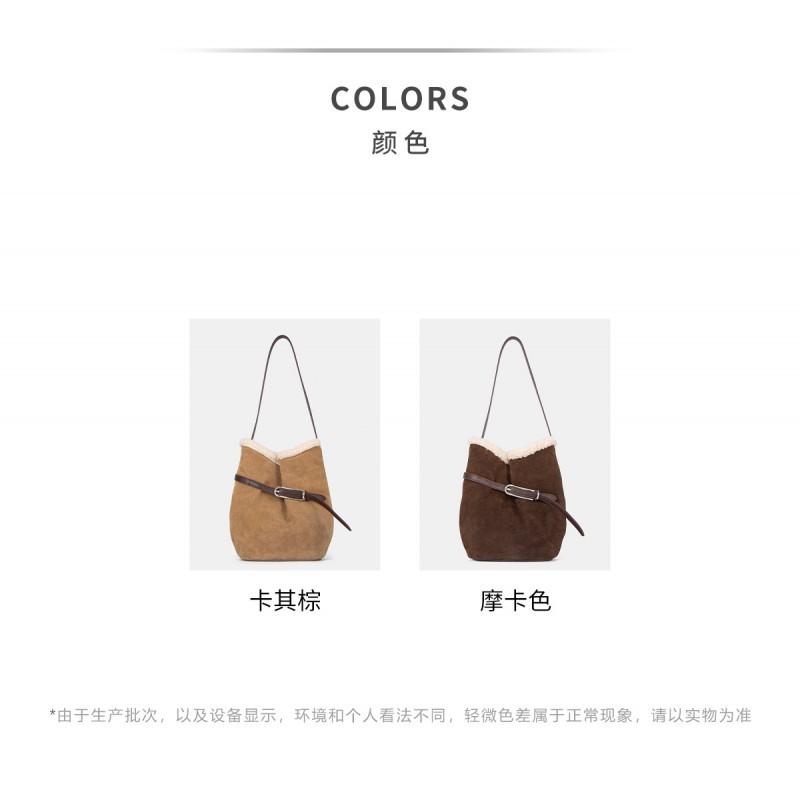 "Snow Bucket Bag" Matte Cowhide Lamb Wool Single Shoulder Underarms