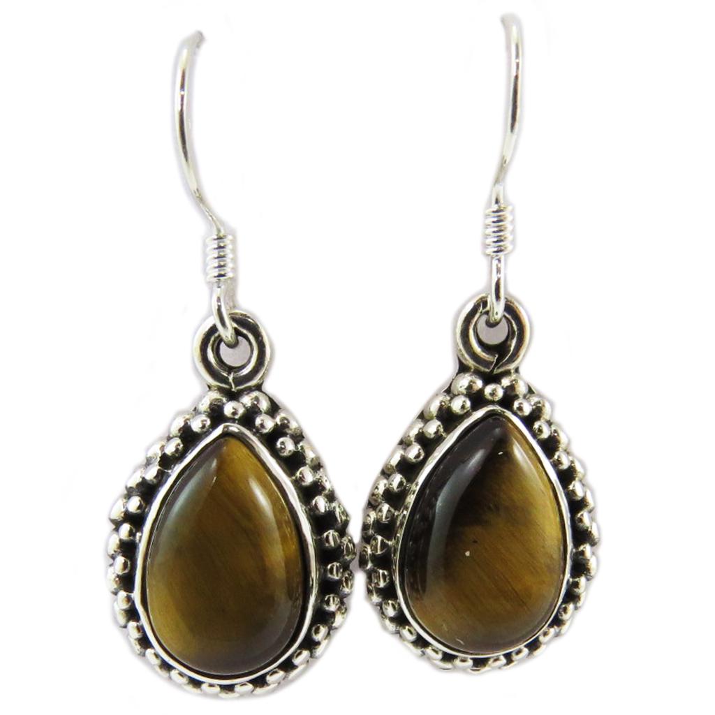 Les Trésors De Lily [Q5699] - Silver 'Heaven' Silver Tiger Eye Earrings - 15x12 Mm