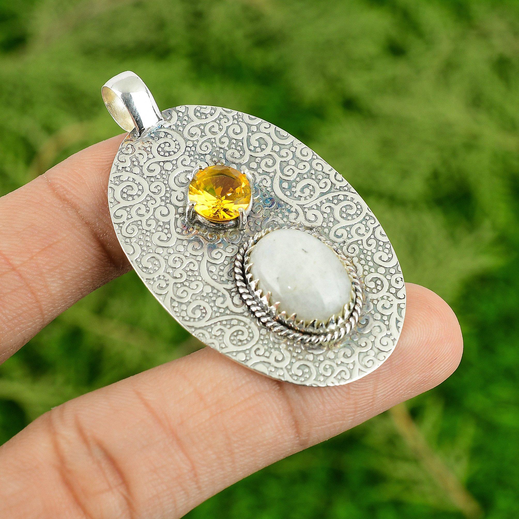 

Rainbow Moonstone Gemstone Citrine Sterling Silver Sister Wedding Ethnic Pendant