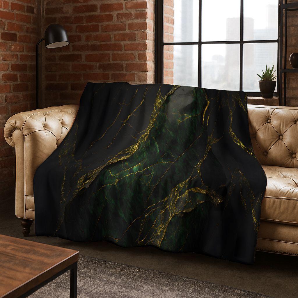 Dream Colorful Stone Texture Marble Black Green Gold  Flannel Blanket,Cozy Soft Throw Blanket for Home Bedroom Bed Sofa Gift