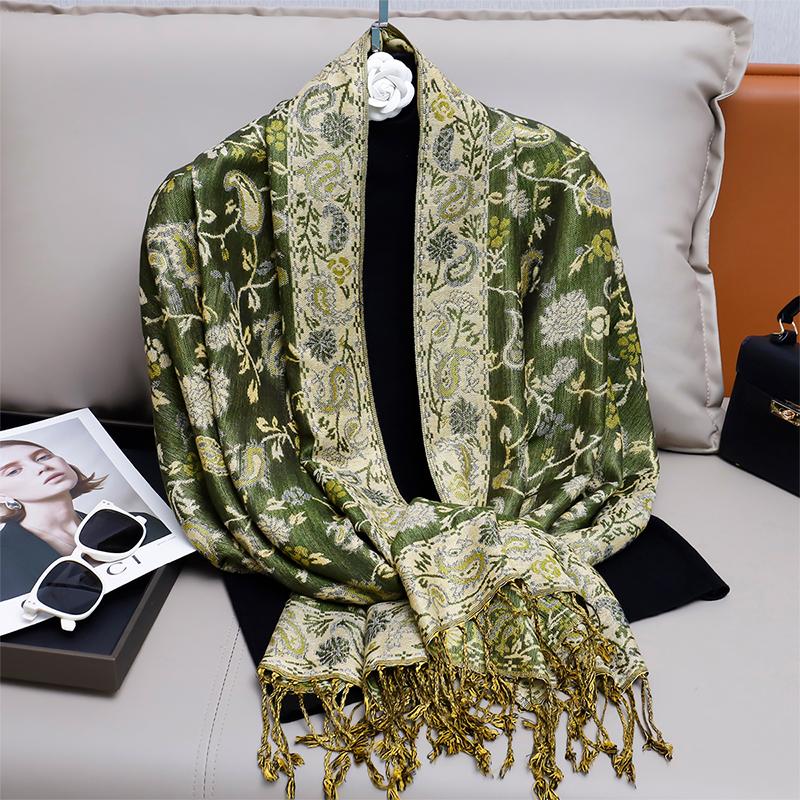 Modischer Herbst Bunter Kaschmir Schal Tuch für Damen Pashmina Blumen Muster Wickeltuch Damen Dicke Decke Weich Bufanda Halstuch