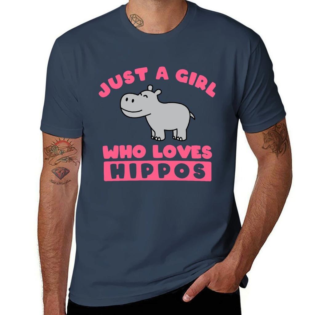 Just a girl who loves hippos TShirt Plus Size Solid Color TShirt