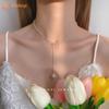 iF ME Elegante Perlenanhänger Halskette Schleife Kristall Gold Kette Halsband Schmuck Zubehör