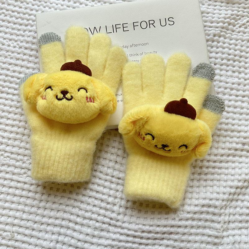 Korean Autumn and Winter Children's Gloves Sanrio Cartoon Warm and Cold Proof Thickened Baby Gloves Knitted Five Finger Gloves