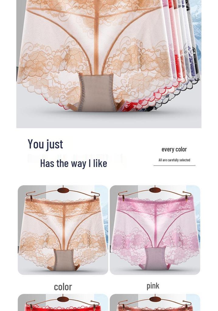 618 Spring/Summer Lace Mid-Waist Hip Lift Triangle Panties - Comfortable Plus Size Women's Underwear with Cotton Crotch