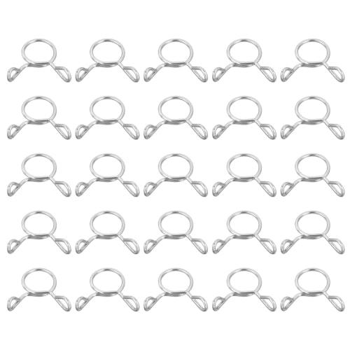 uxcell 25-Piece Hose Clips, 10mm Inner Diameter, Universal Spring Hose Clamps, 304 Stainless Steel, Double Wire, Adjustable, for Secure Fuel Hoses, Wa