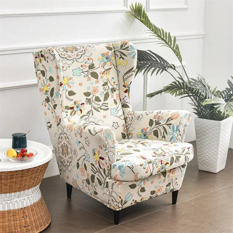 Floral Sloping Arm King Armchair Cover Elastic Armchair Slipcover Wingback Wing Sofa Back Chair Cover Elastic Chair Slipcover