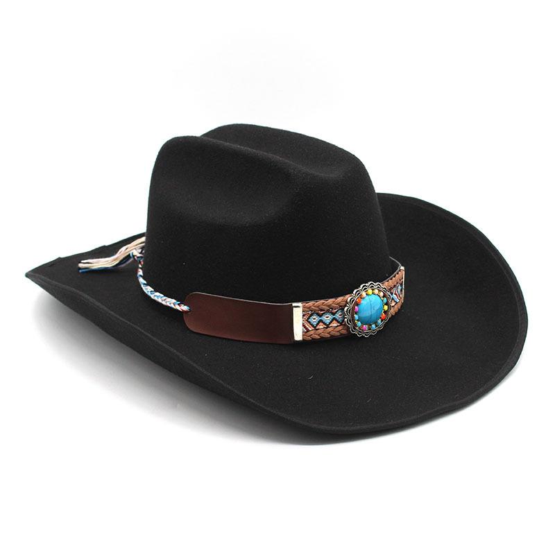 9.5Cm Large-Brimmed Woolen Hat, Western Cowboy Gift Hat, Men'S And Women'S Couple Hat, Ethnic Felt Hat