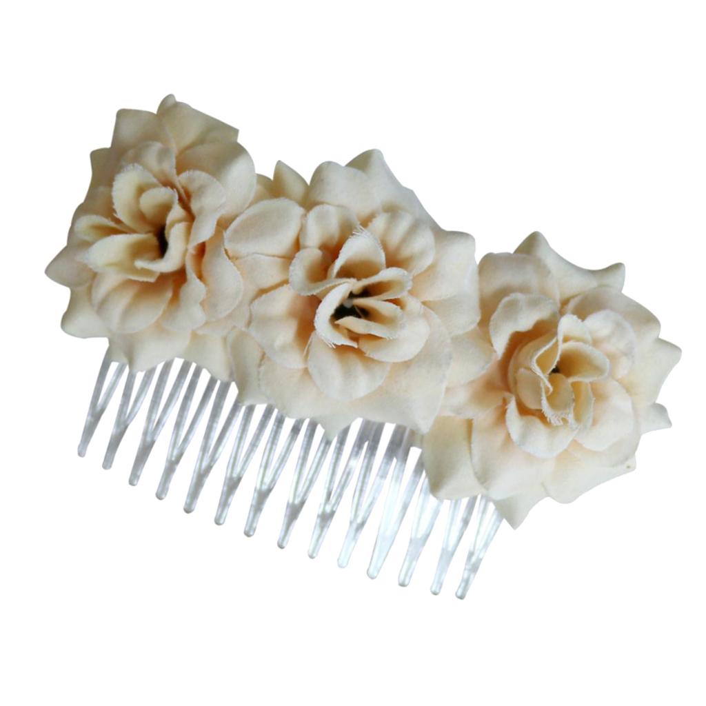 Buy Artificial Flower Hair Comb Girls Woman Headpiece Wedding Luau Party Light Champagne at