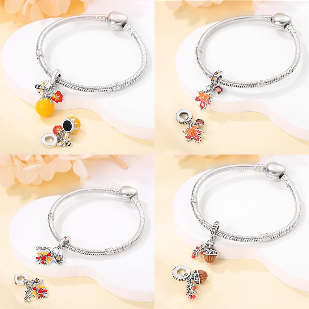 Autumn Harvest Series Squirrel Maple Leaf Pumpkin Copper Charms Pendants Fitoriginal Bracelets Diy Jewelry