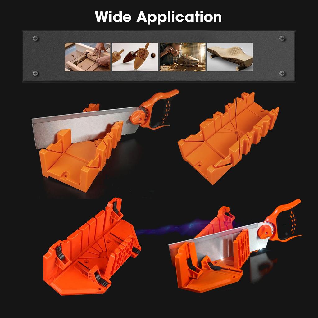 14 inch Mitre Box with Movable and Non slip Jaw for Back Saw Slot Angles 45 22.5 90 Degrees Cuts Sawing and Clamping