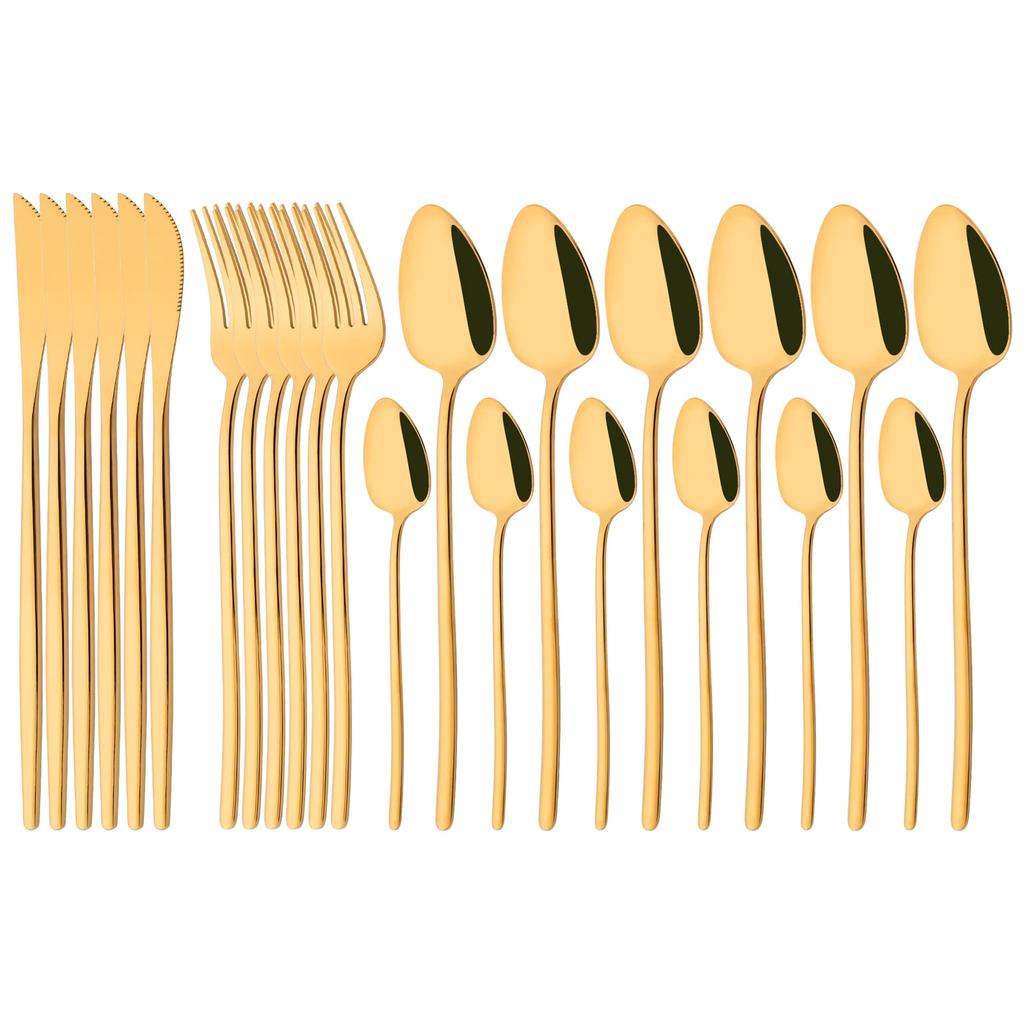 24 ks Luxusní stříbrné nádobí Sada příborů Sada příborů z nerezové oceli Odolné opakovaně použitelné a leštěné nádobí pro domácnost