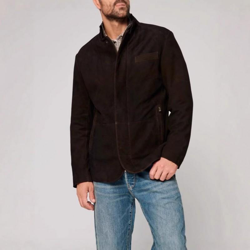 Mens Classic Faux Leather Jacket Retro Two-Piece Design Zip Up Outerwear Daily Wear