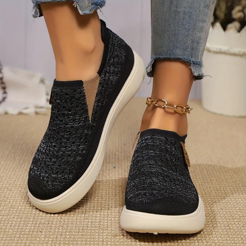Women's Solid Color Casual Sneakers, Slip-On Round Toe Breathable Anti-Slip Shoes, Classic Flat Women's Shoes with PVC Sole and Fabric Insole