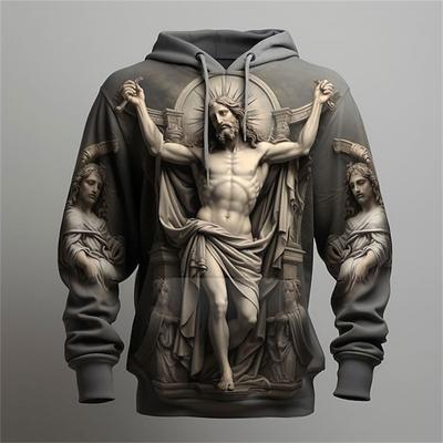 Nejnovější Jesus Cross 3D potisk Mikina s kapucí Jaro Volnočasové Dlouhý rukáv Oversized Street oblečení Pánské Mikiny s kapucí Sportovní oblečení