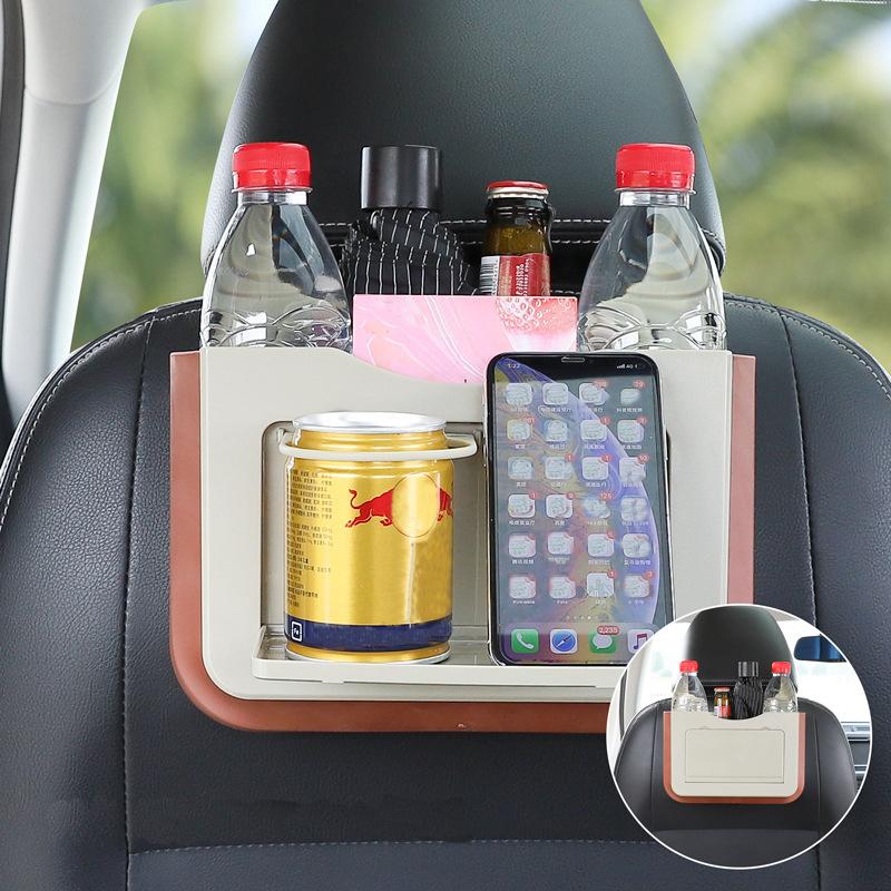 New Foldable Car Storage Organizer Waterproof Seat Back Hanging Trash With Small Table Convenient Auto Storage Bag