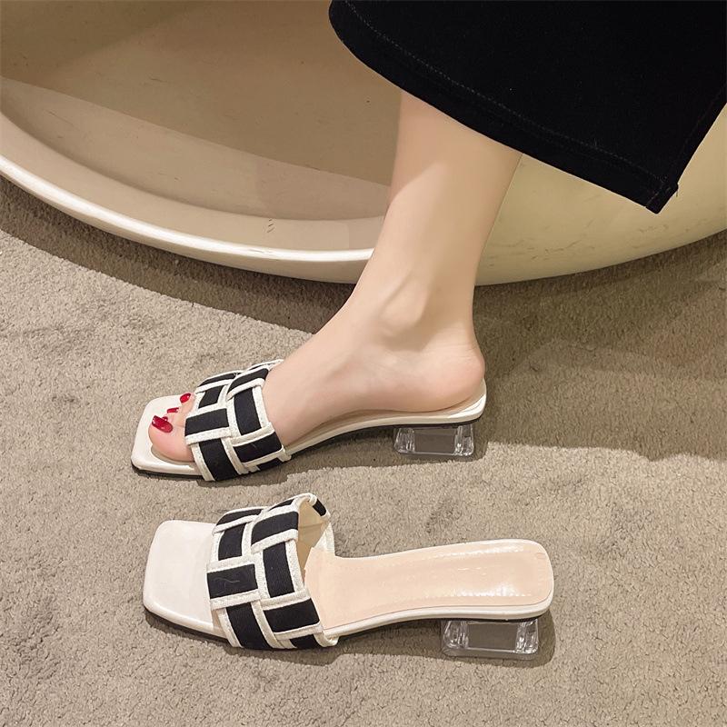 Summer Women's  Braided Flip-flops Women's Open-toe Wear Temperament with Chunky  Slippers Beach Shoes