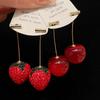 Fashion Sweet Red Resin Strawberry Cherry Drop Earrings For Women Cute Lovely Acrylic Fruit Earrings Zircon Accessories