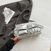 Double Pockets Design PU Leather Shoulder Bags for Women 2024 New Fashion Trend Crossbody Bag Female Silver Handbags