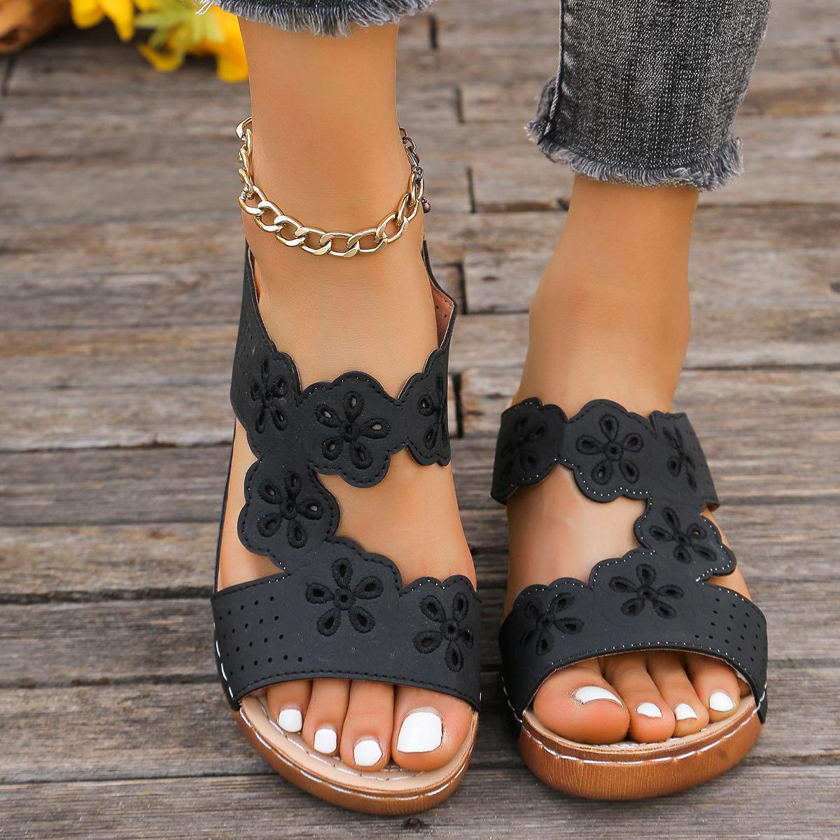 

Модная обувь для женщин Летние женские шлепанцы ПУ Уличные Повседневные Сандалии на танкетке и платформе Большой размер 36-43 Слипоны Ретро Римские сандалии 43 чёрный