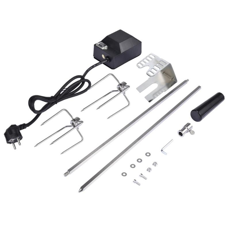 Elektrikli Motorlu Barbekü Braketi ile Evrensel Otomatik Izgara Döner Şişi Kiti Kavurucu Şiş Şaft Et Çatalı Tam Tutucular T