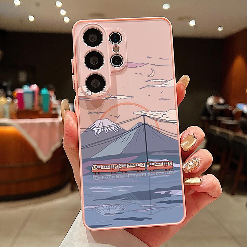 Magnetic For Magsafe Case For Samsung Galaxy S26 Ultra S25 Edge S24 Plus S23 FE S22 A17 A54 A55 A56 A57 5G Snow Mountain Scenery Pattern Cover