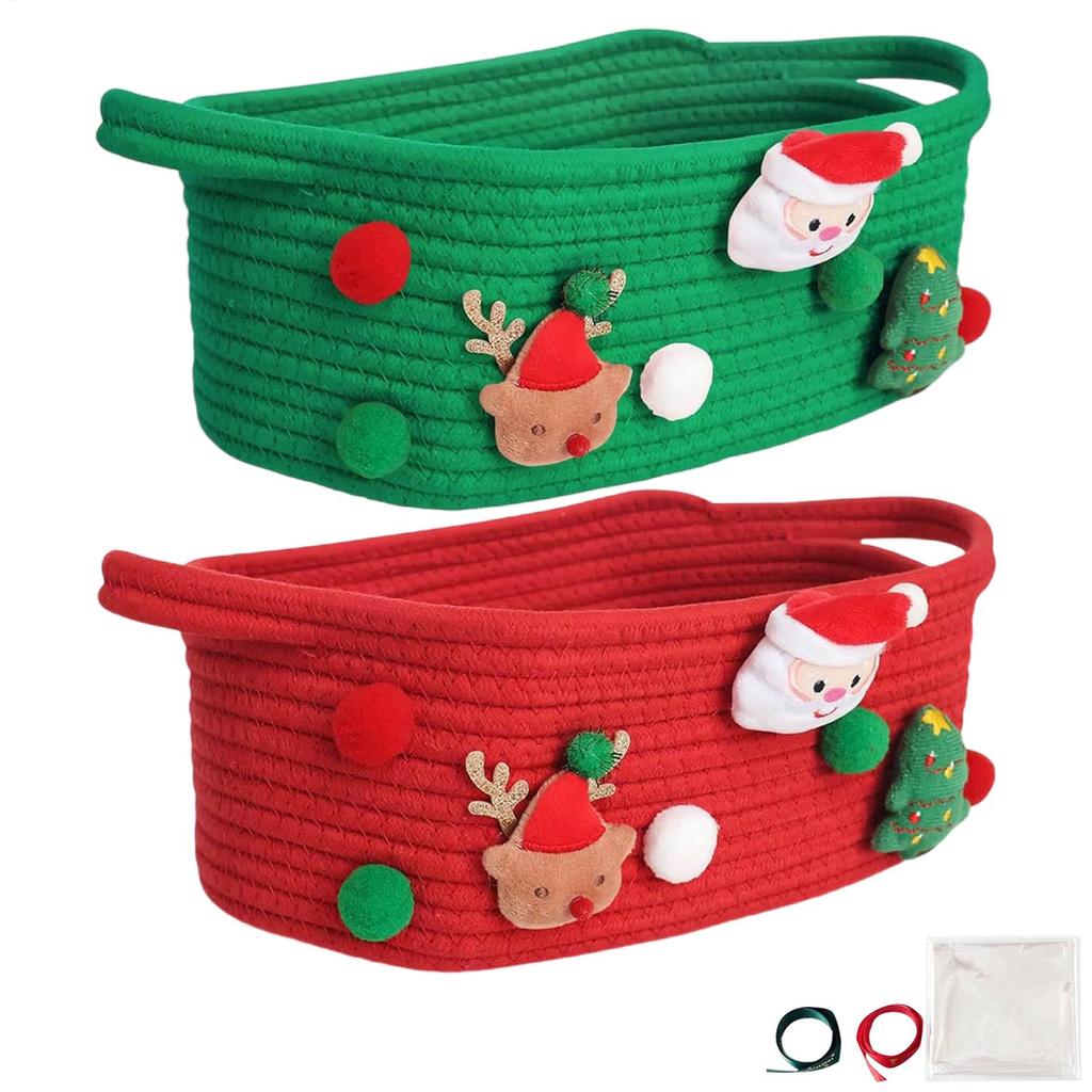 Cotton Basket Christmas Woven Storage Basket with Handles Organizer Bin for Home Kitchen Entryway Bedroom Bathroom Playroom
