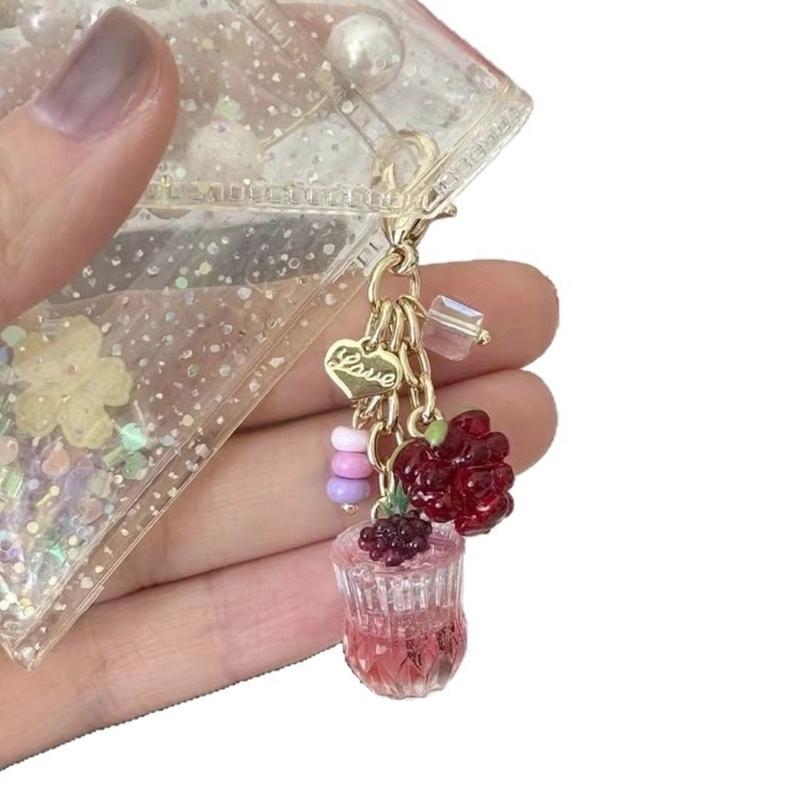 

Handmade Grape Iced Teas Keychain Multifunctional Alloy Purse Charm Fruit Drink Themed Keyring Gift Accessory 1